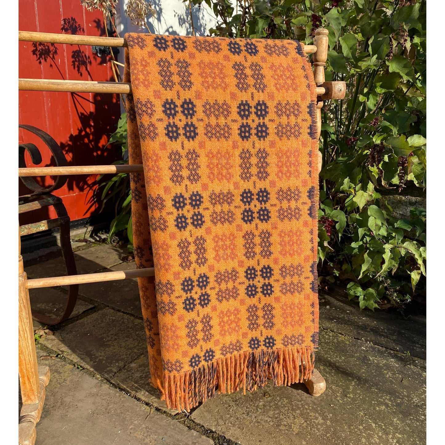 Throw / Blanket - Welsh Tapestry / Carthen Ysgafn - Caernarfon - 100% Wool - Pumpkin Spice