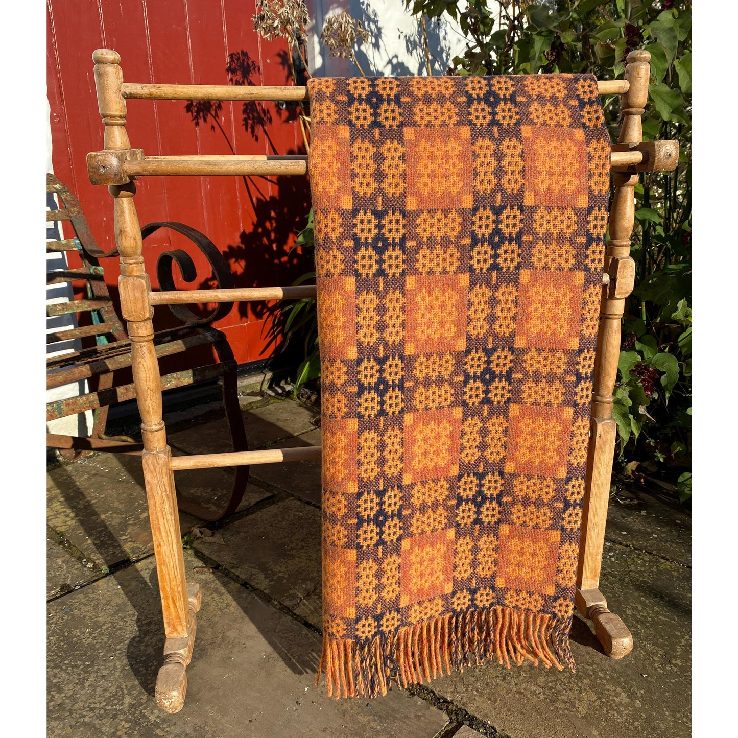 Throw / Blanket - Welsh Tapestry / Carthen Ysgafn - Caernarfon - 100% Wool - Pumpkin Spice