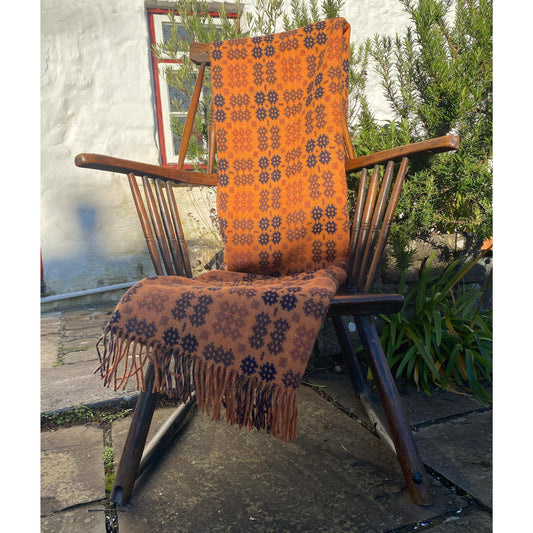 Throw / Blanket - Welsh Tapestry / Carthen Ysgafn - Caernarfon - 100% Wool - Pumpkin Spice