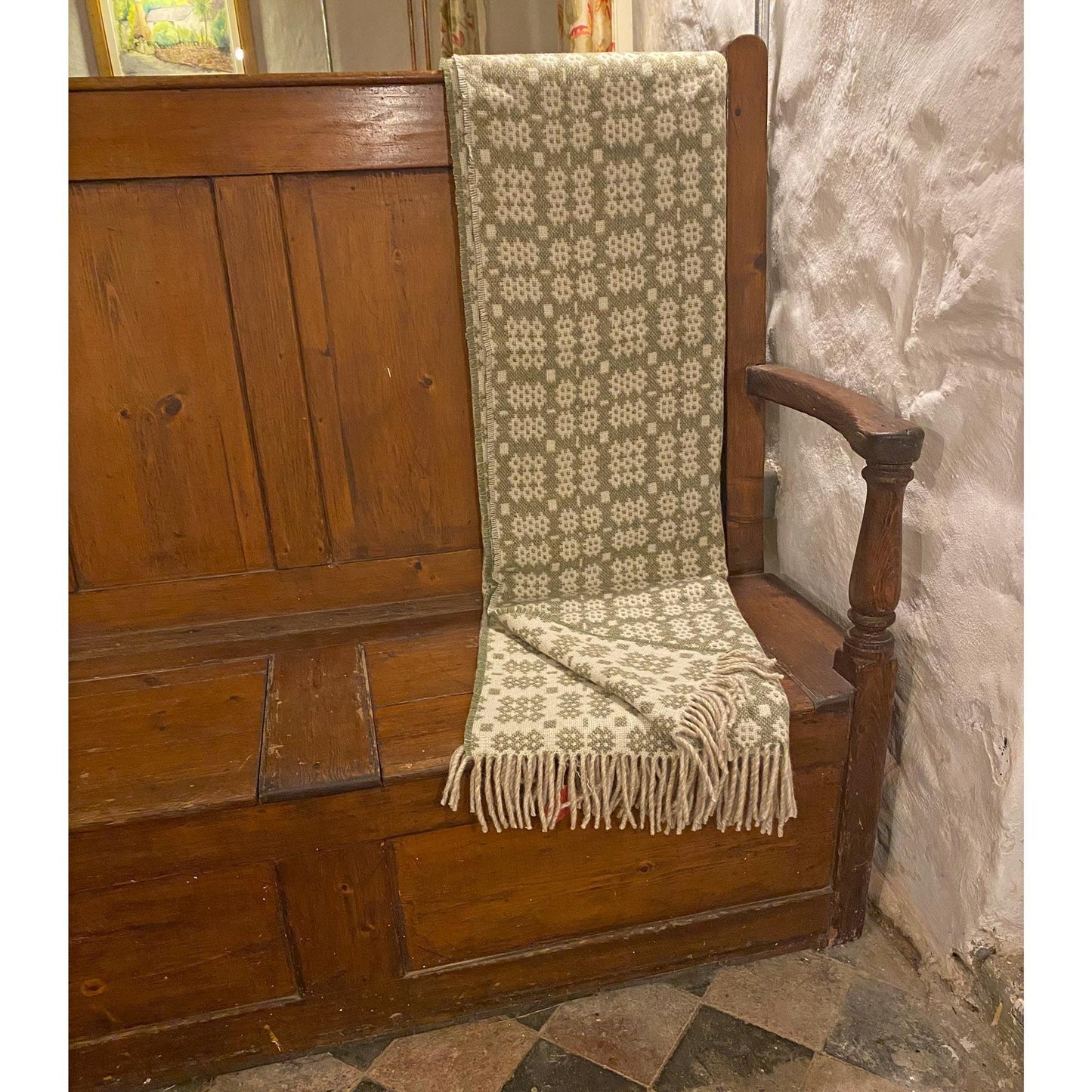 Throw / Blanket - Welsh Tapestry / Carthen Ysgafn - Caernarfon - 100% Wool - Sage