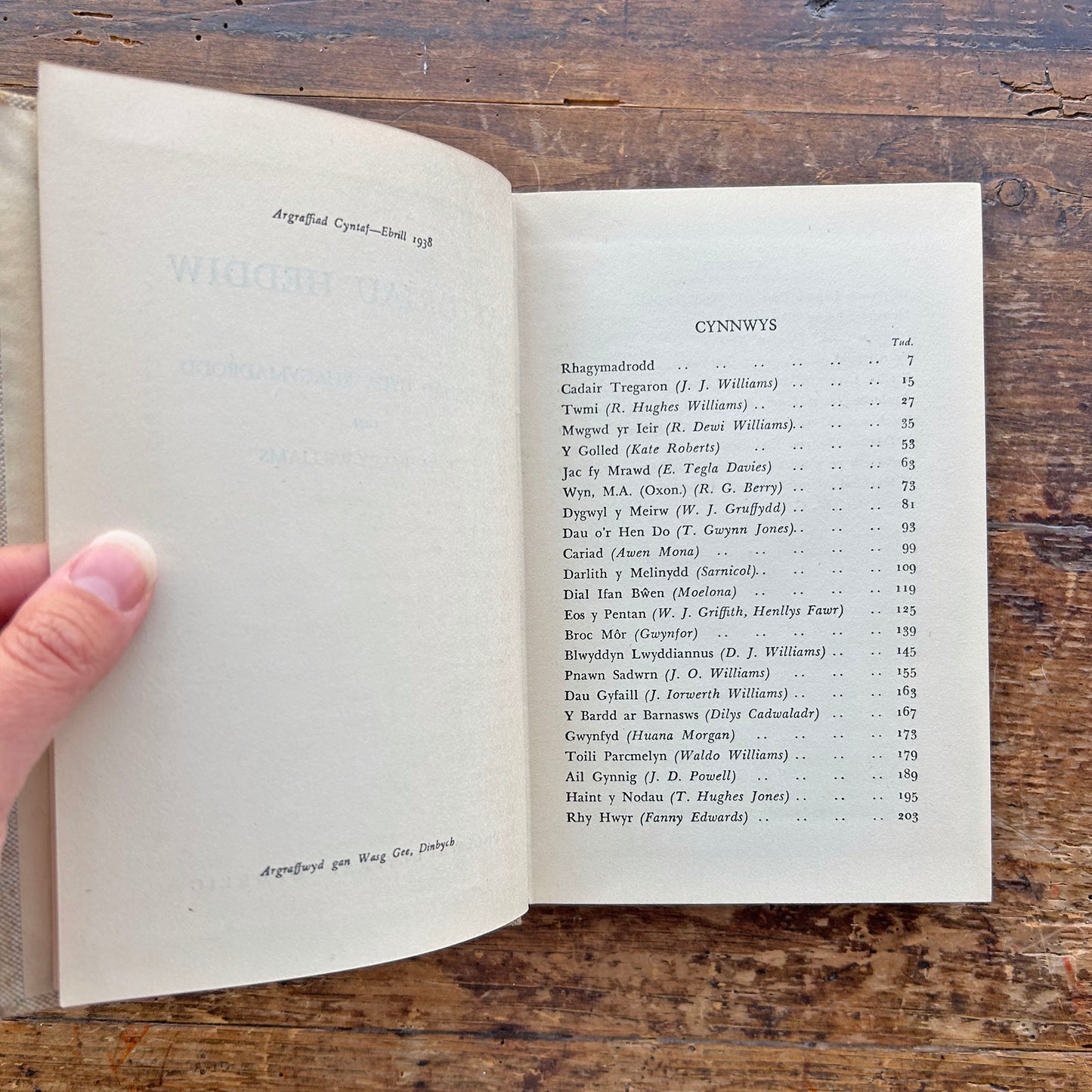 Ystoriau Heddiw - T. H. Parry Williams - 1938 (Preloved)