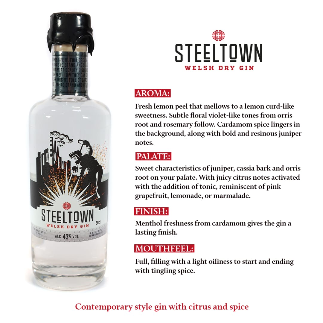 Welsh Dry Gin - Steeltown - 50cl - Spirit of Wales (UK Postage Included)