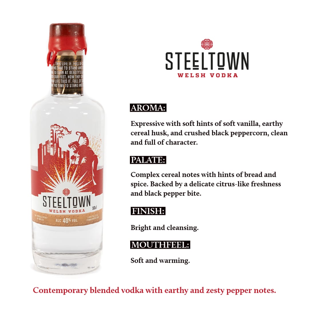 Welsh Vodka - Steeltown - 50cl - Spirit of Wales (UK Postage Included)