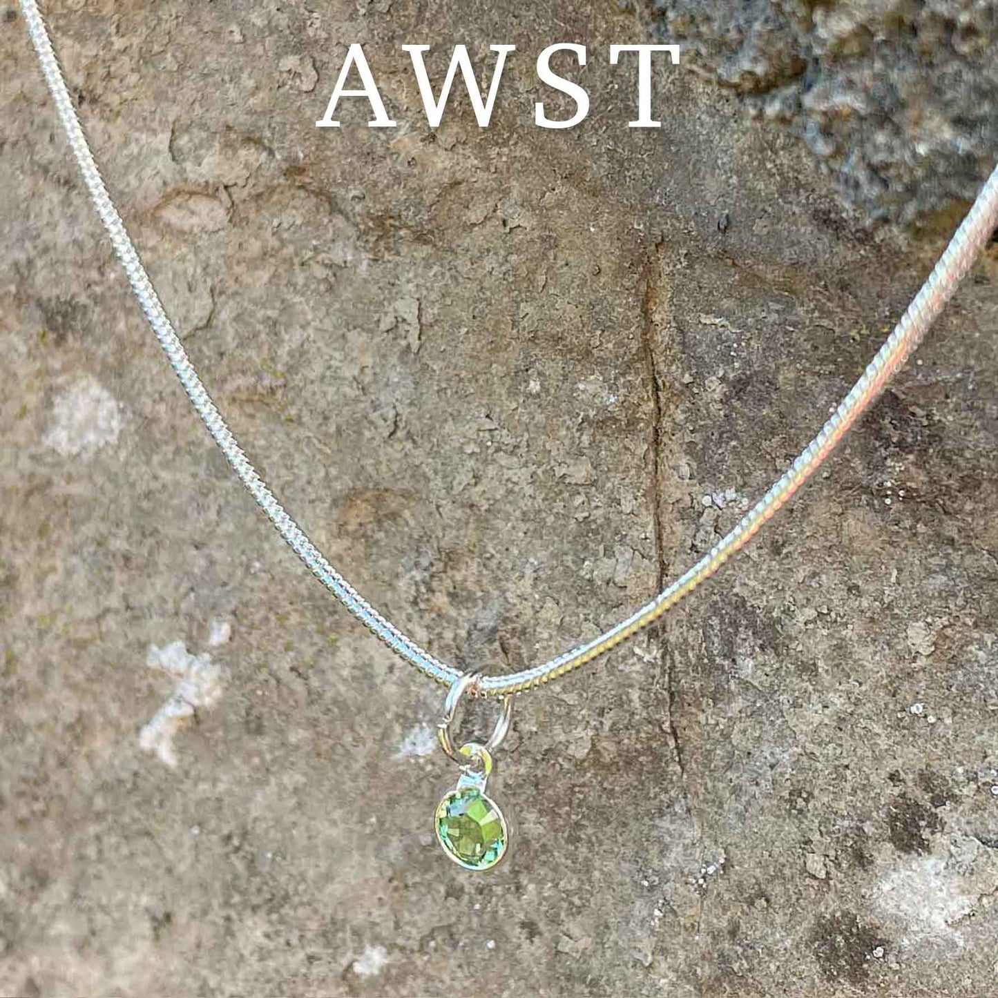 Birthstone Crystal Pendant - Silver Necklace - Welsh Language - August / Peridot