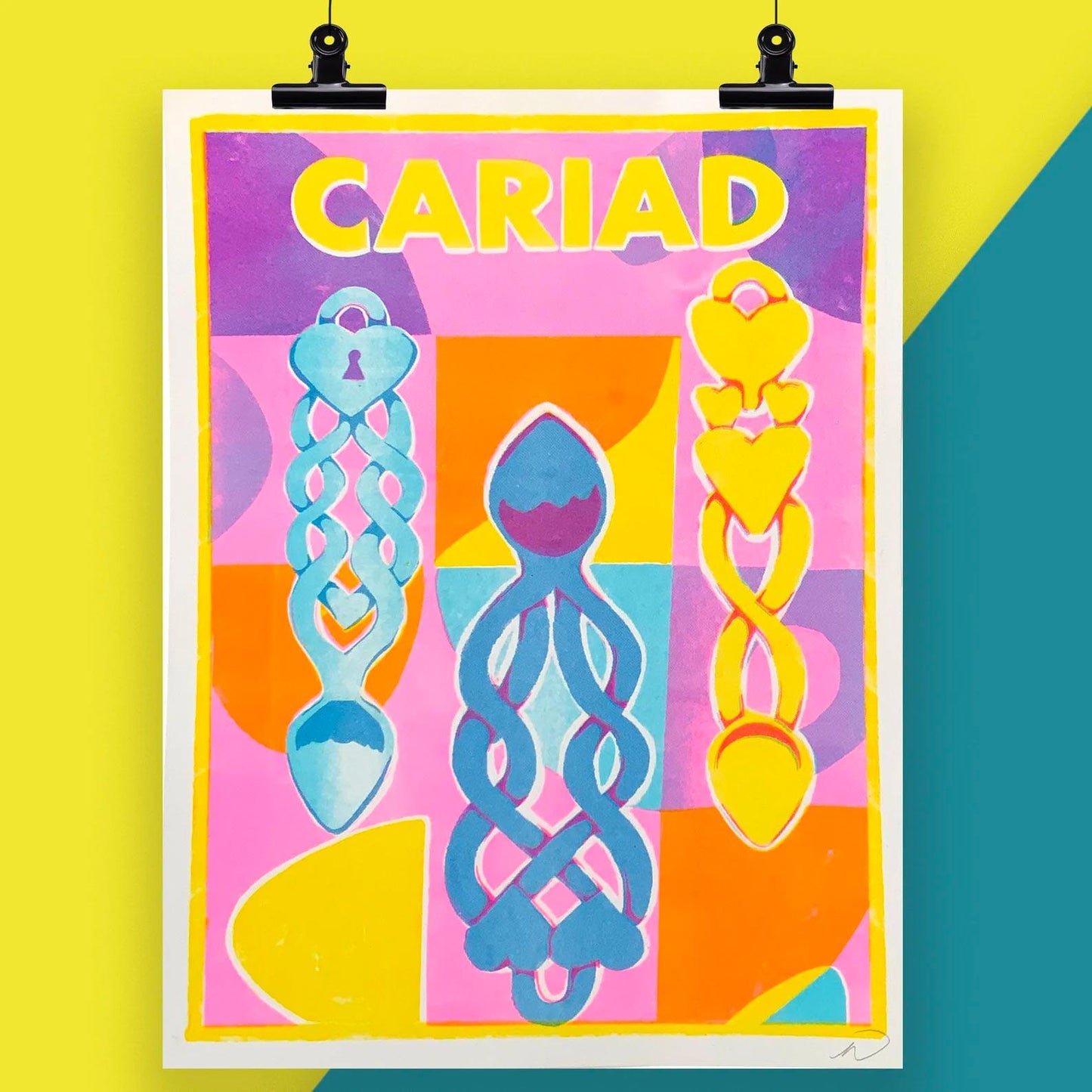 Print - Risograph - Cariad / Love - Lovespoons - A3