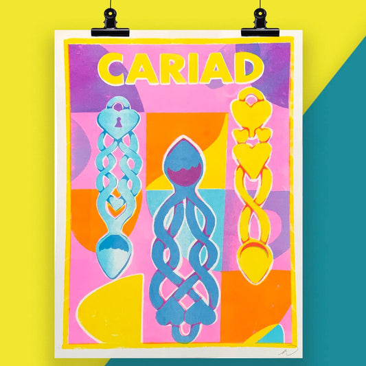 Print - Risograph - Cariad / Love - Lovespoons - A3