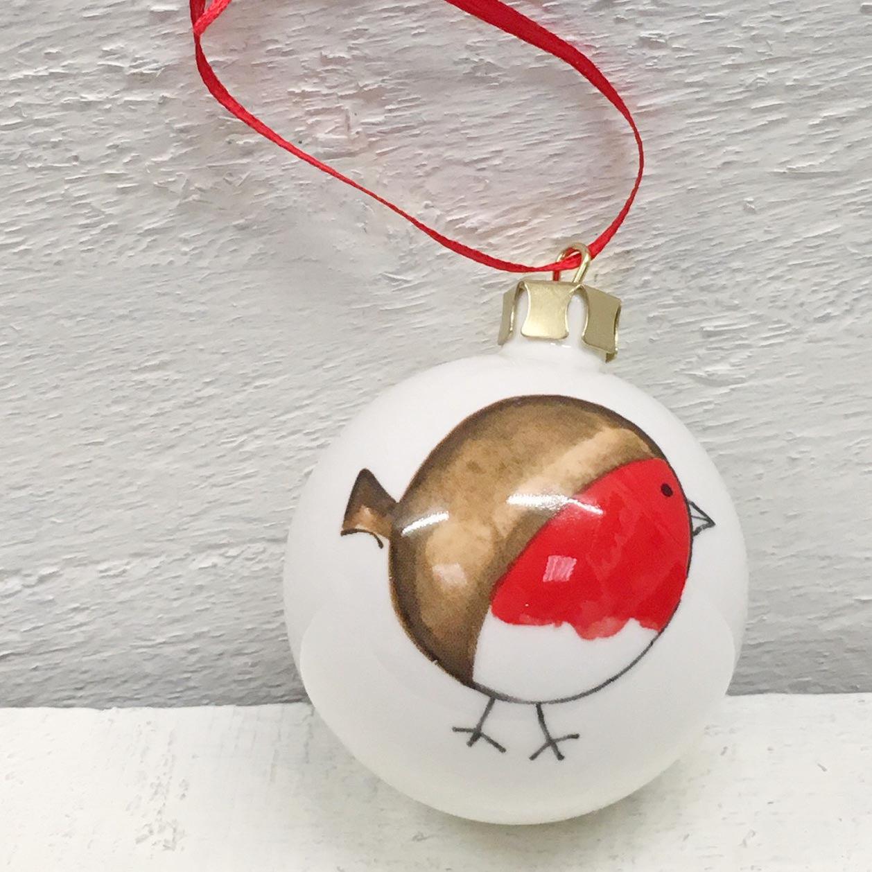 Christmas Bauble / Decoration - Cheeky Robin - Nadolig Llawen
