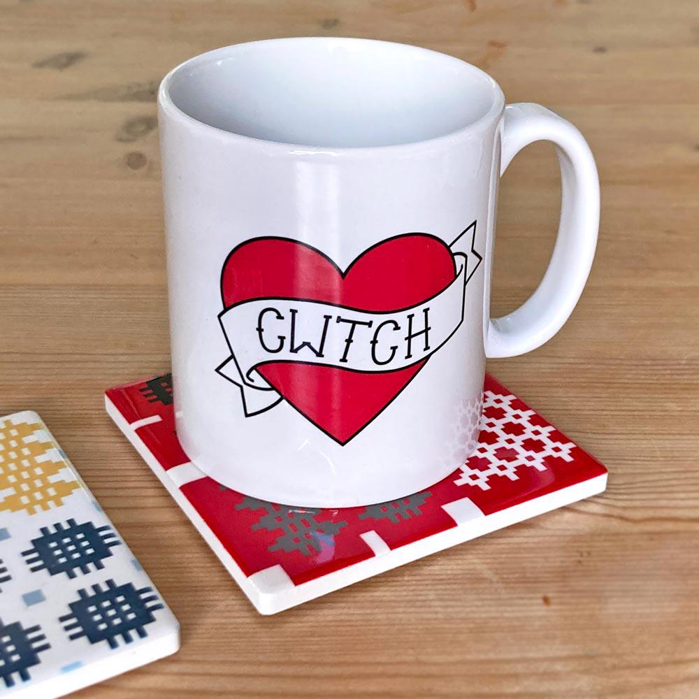 Mug - Vintage Tattoo Heart - Cwtch / Cuddle