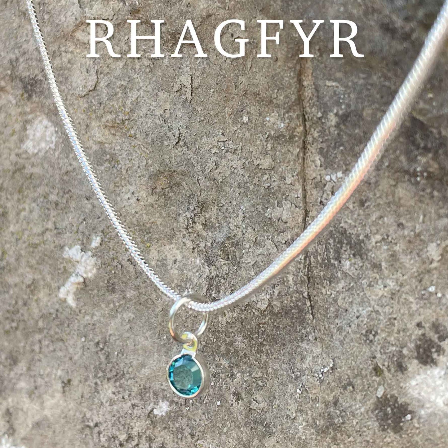 Birthstone Crystal Pendant - Silver Necklace - Welsh Language - December / Blue Zircon