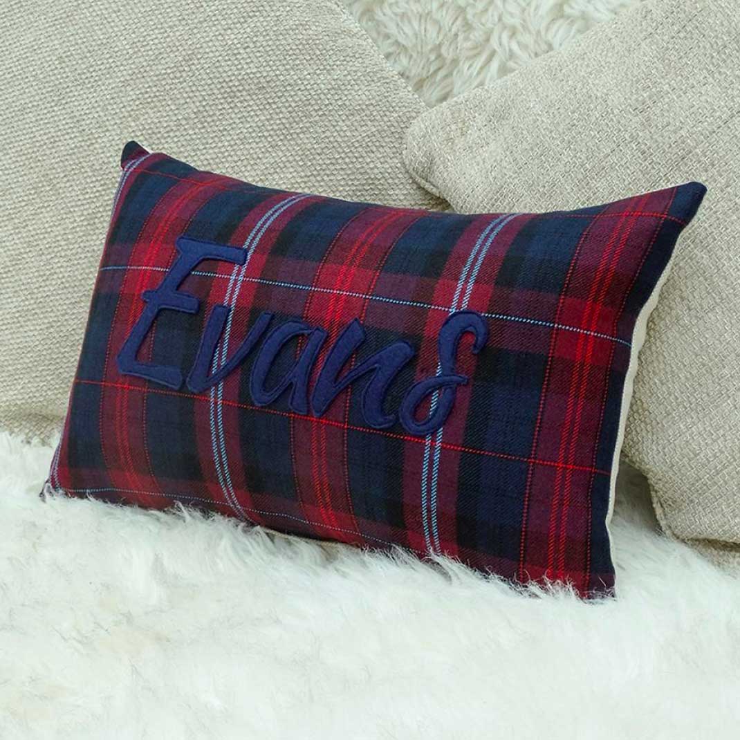 Cushion - Welsh Clan Tartan Wool - Your Surname - Personalised - Oblong