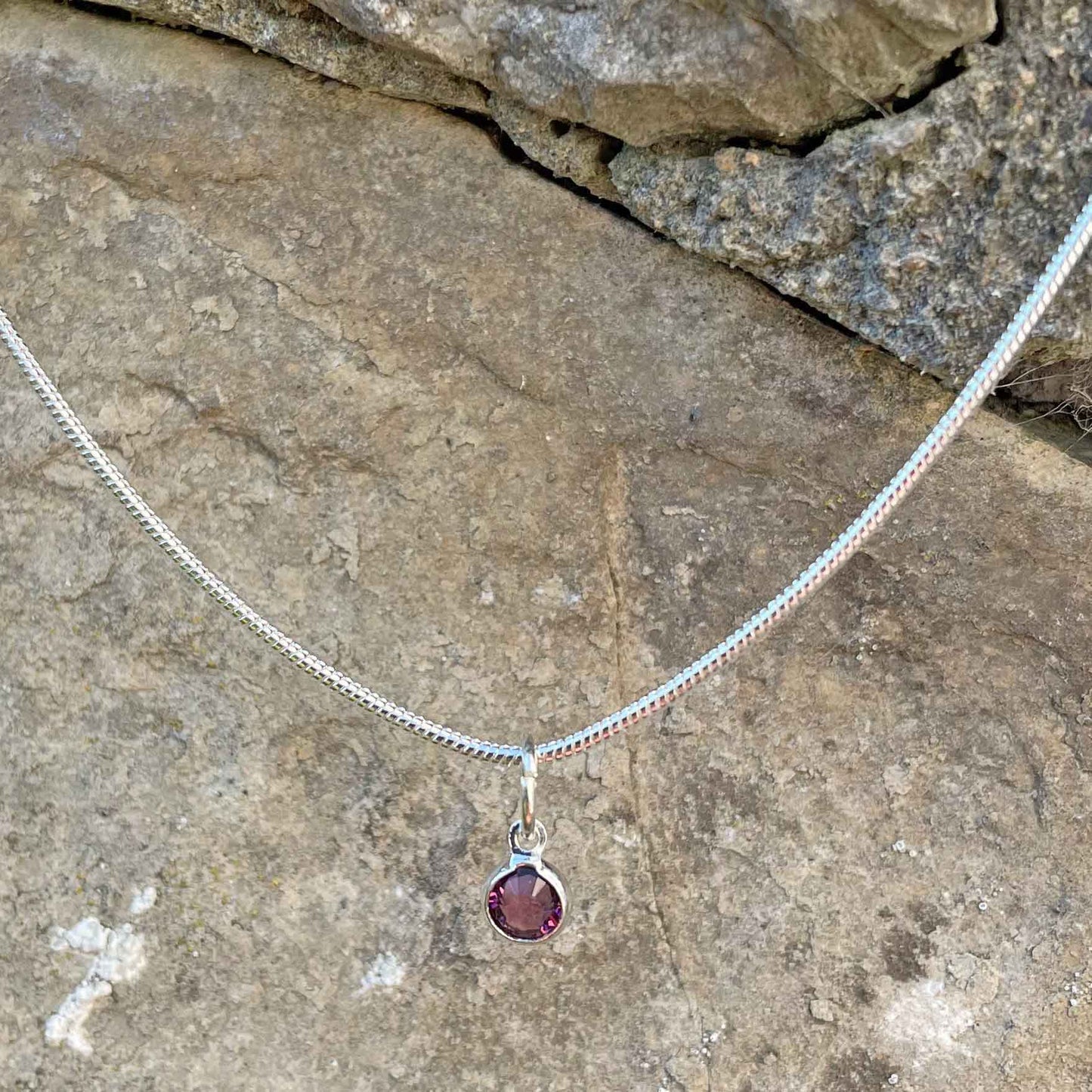 Birthstone Crystal Pendant - Silver Necklace - Welsh Language - February / Amethyst