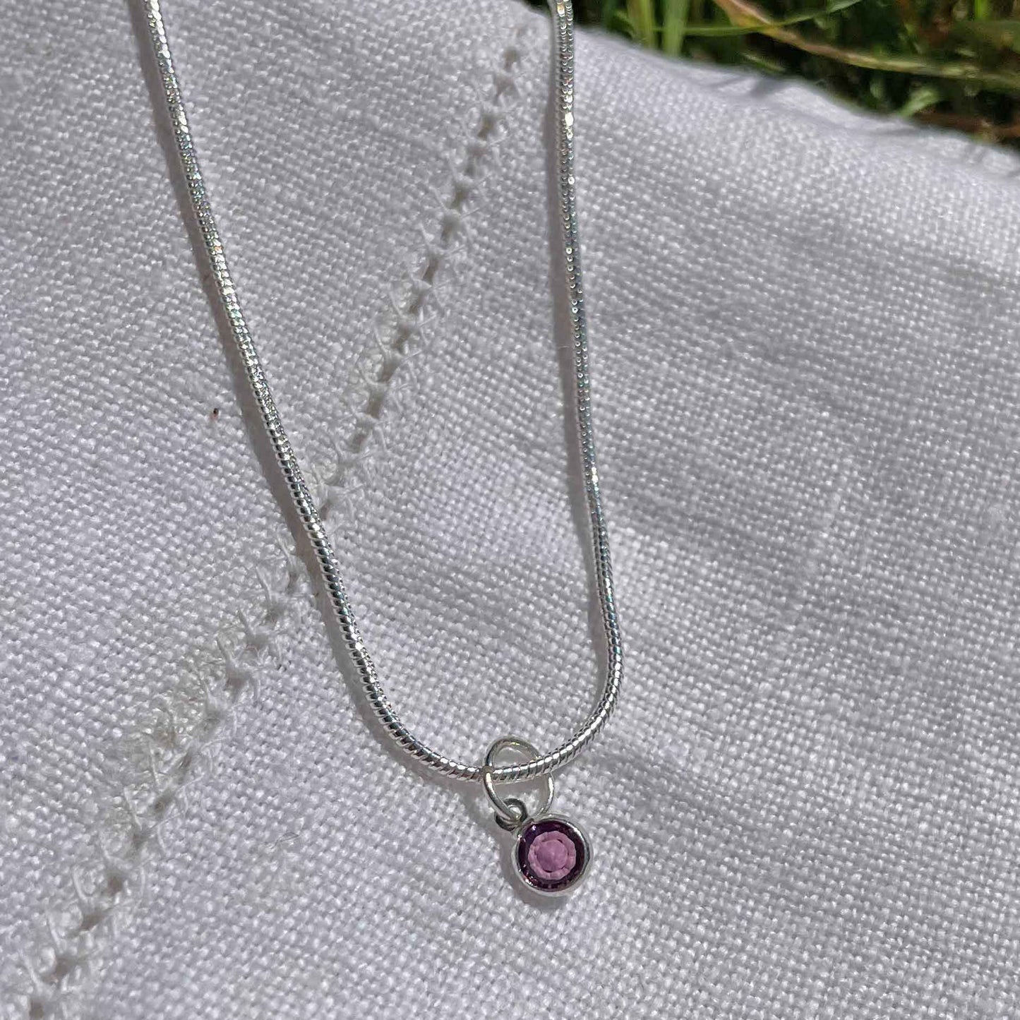 Birthstone Crystal Pendant - Silver Necklace - Welsh Language - February / Amethyst