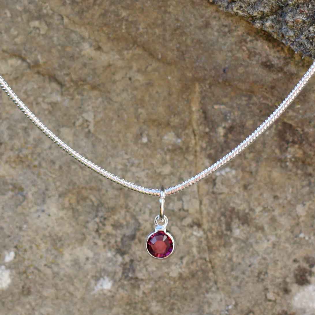 Birthstone Crystal Pendant - Silver Necklace - Welsh Language - February / Amethyst