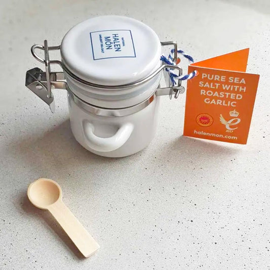 Halen Môn Salt - Mini Ceramic Canister Jar - Roasted Garlic - White