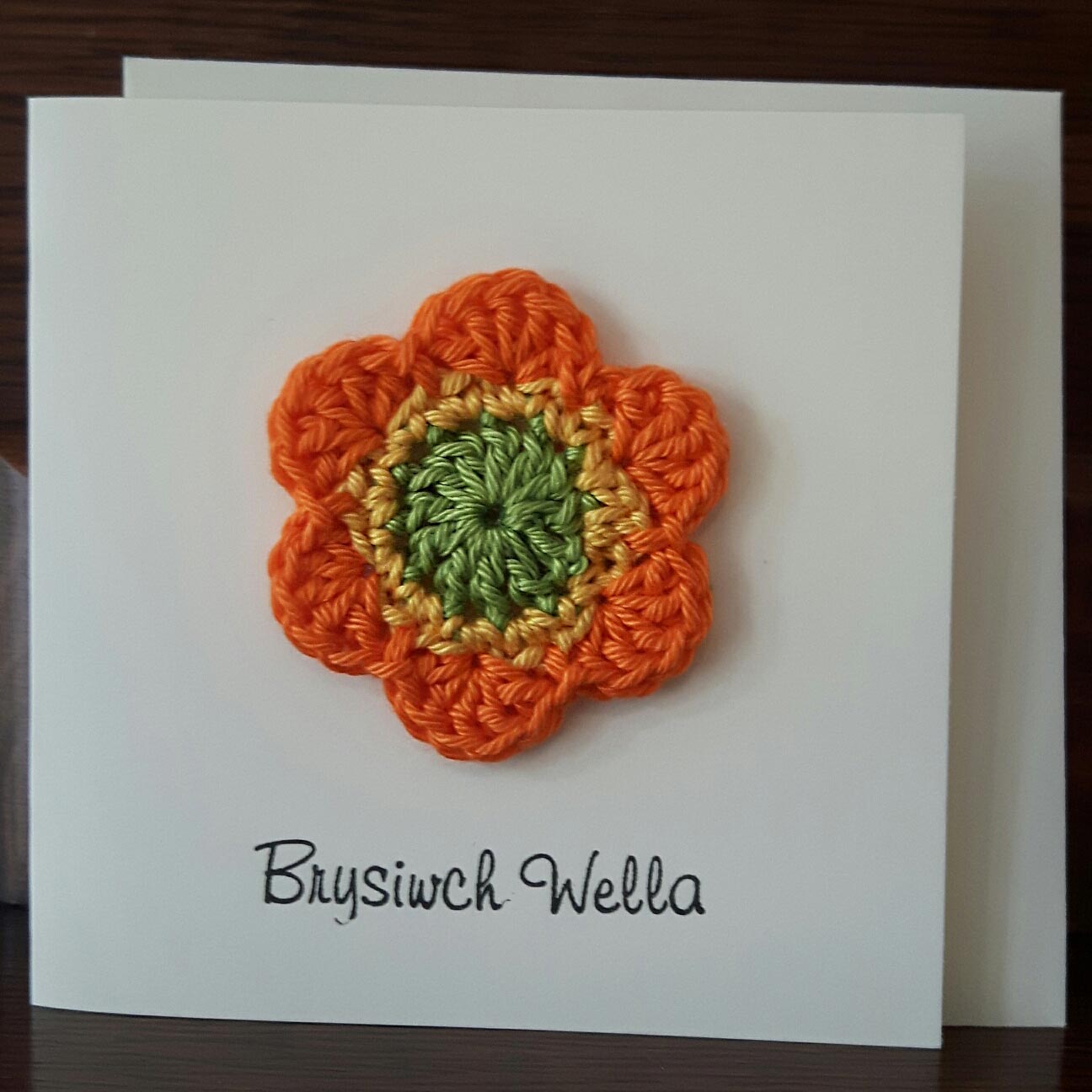 Card - Handmade Crochet - Brysiwch Wella - Get Well Soon