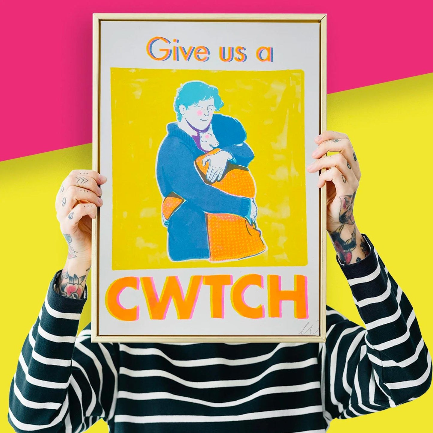 Print - Risograph - Give us a Cwtch / Cuddle - A3