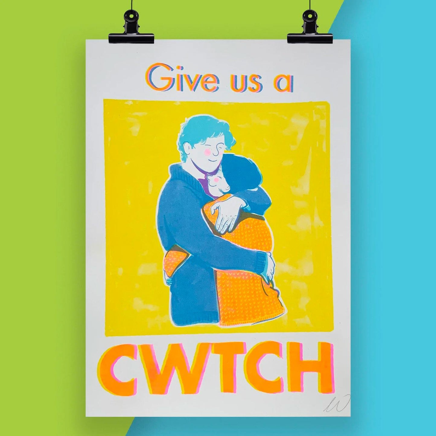 Print - Risograph - Give us a Cwtch / Cuddle - A3