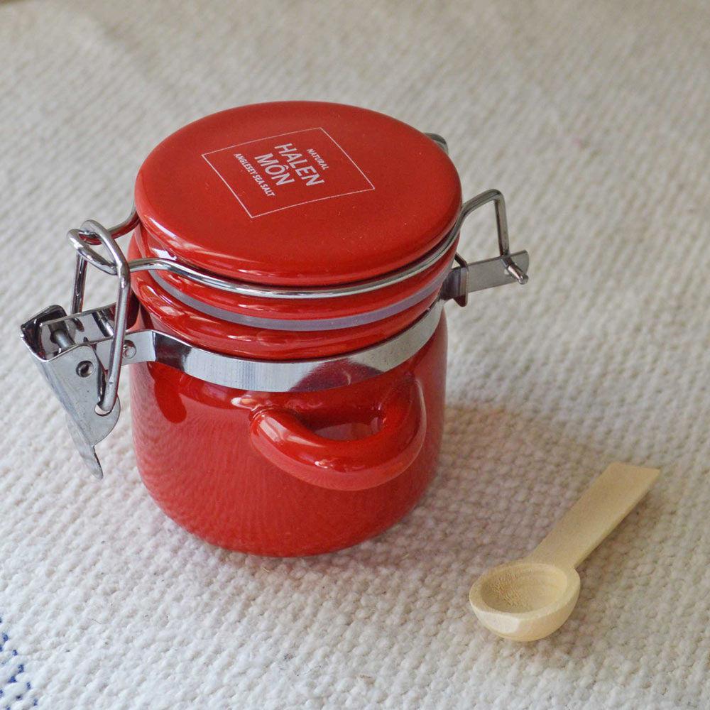 Halen Môn Salt - Mini Ceramic Clamp Top Canister Jar - Chilli & Garlic - Red