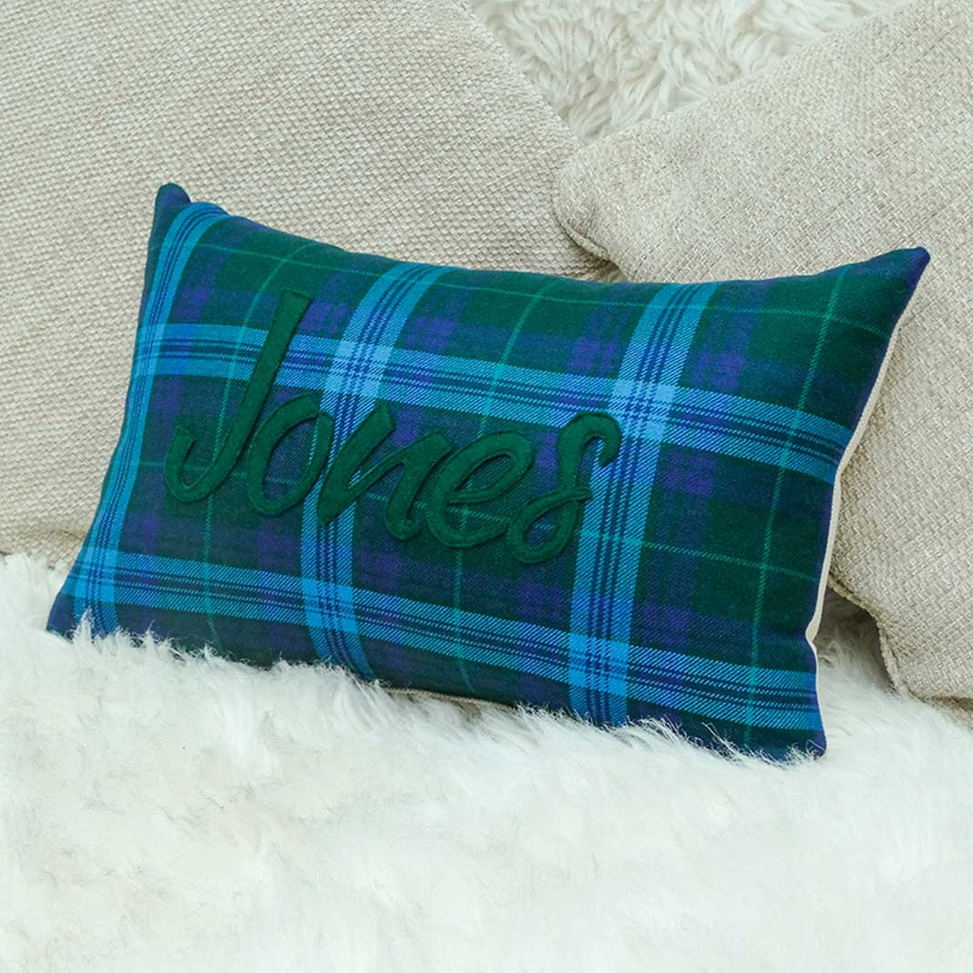 Cushion - Welsh Clan Tartan Wool - Your Surname - Personalised - Oblong