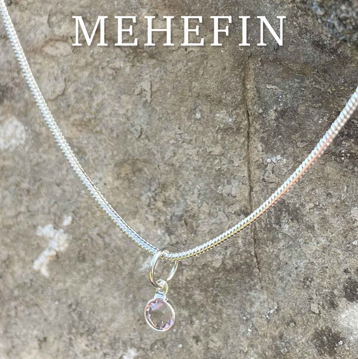 Birthstone Crystal Pendant - Silver Necklace - Welsh Language - June / Light Amethyst