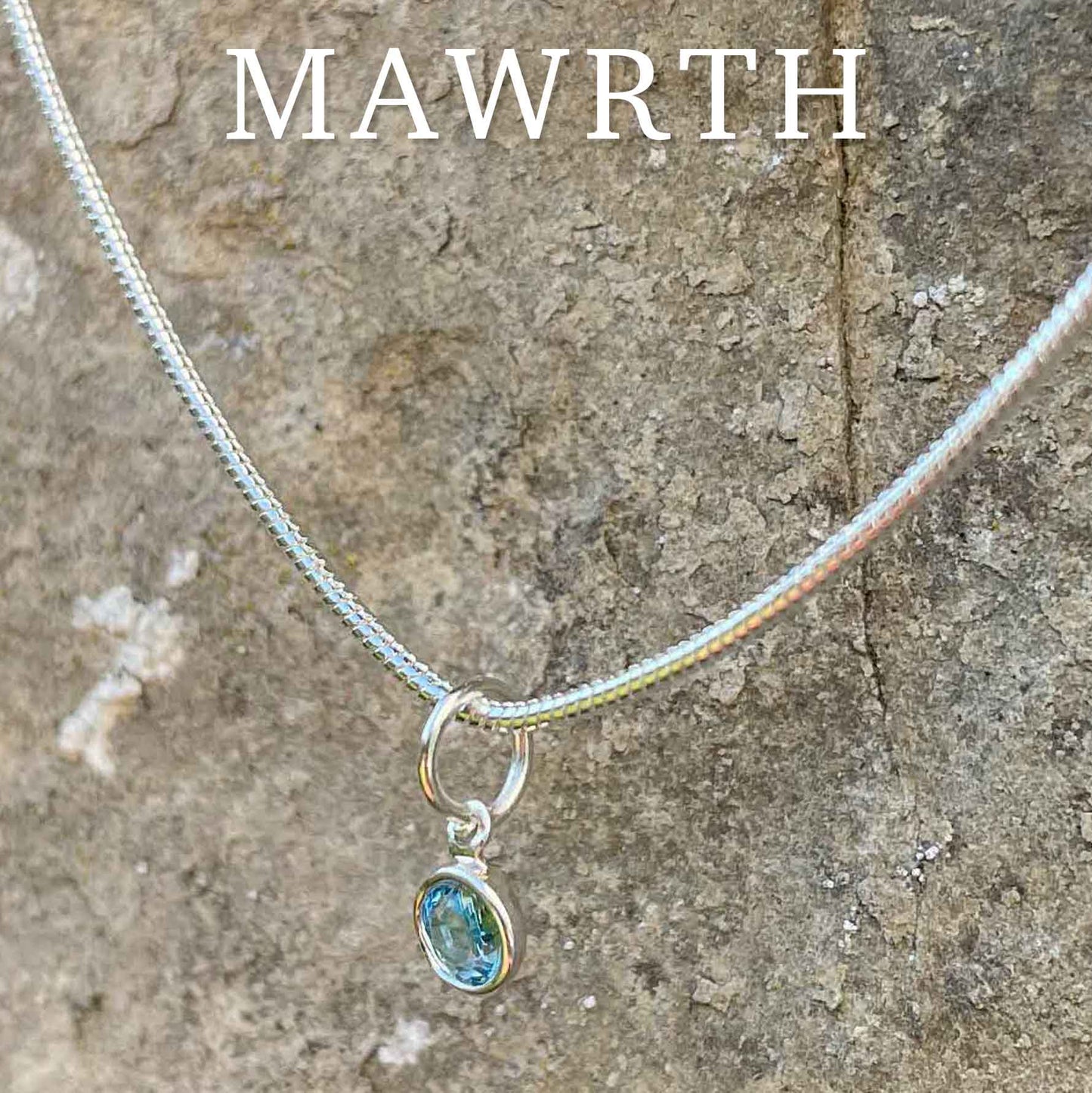 Birthstone Crystal Pendant - Silver Necklace - Welsh Language - March / Aquamarine