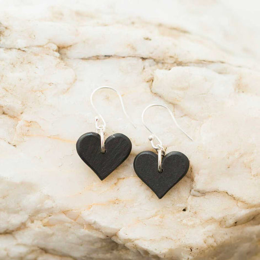 Earrings - Welsh Slate - Natural - Textured Heart - Small