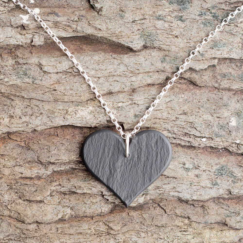 Necklace - Welsh Slate - Natural - Textured Heart