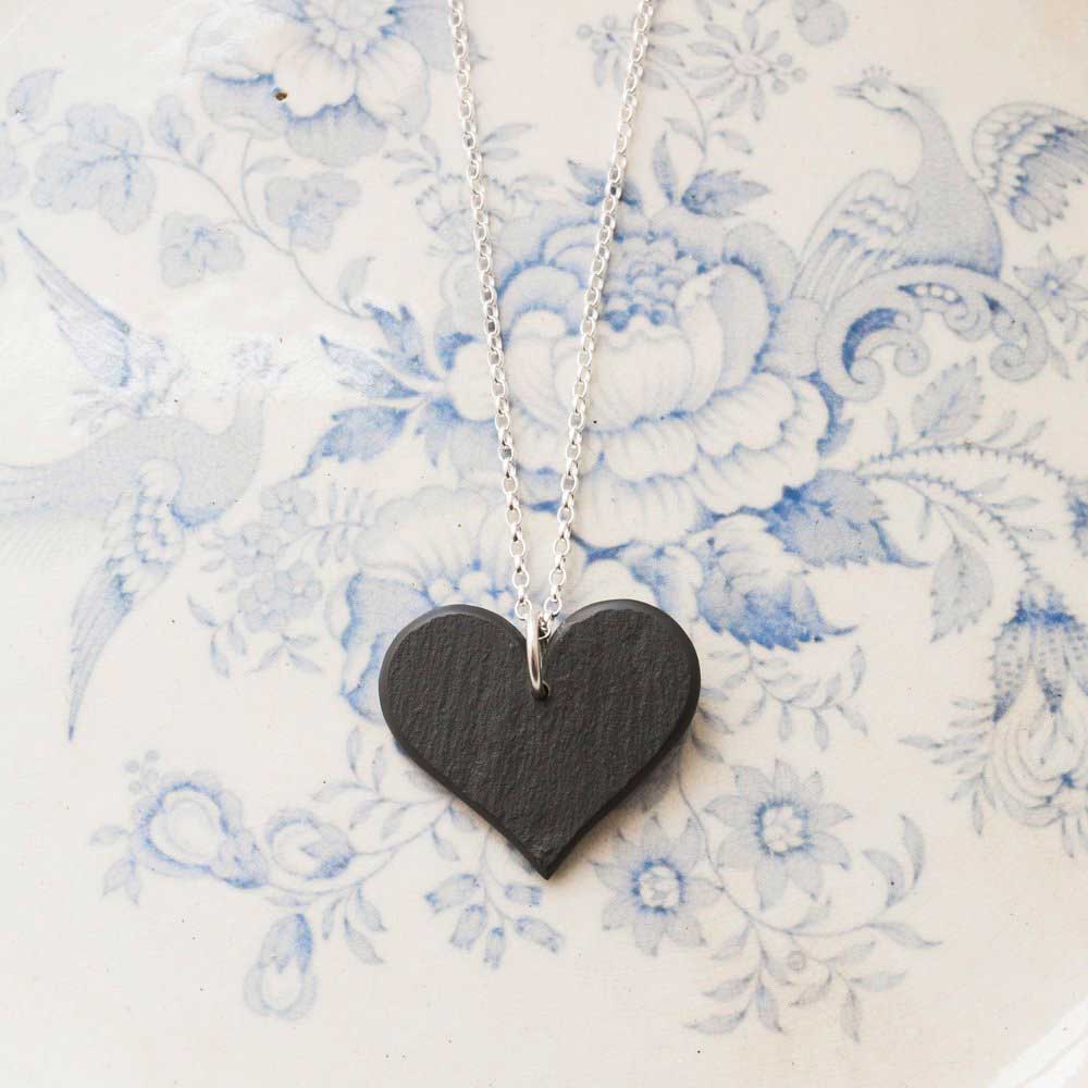 Necklace - Welsh Slate - Natural - Textured Heart