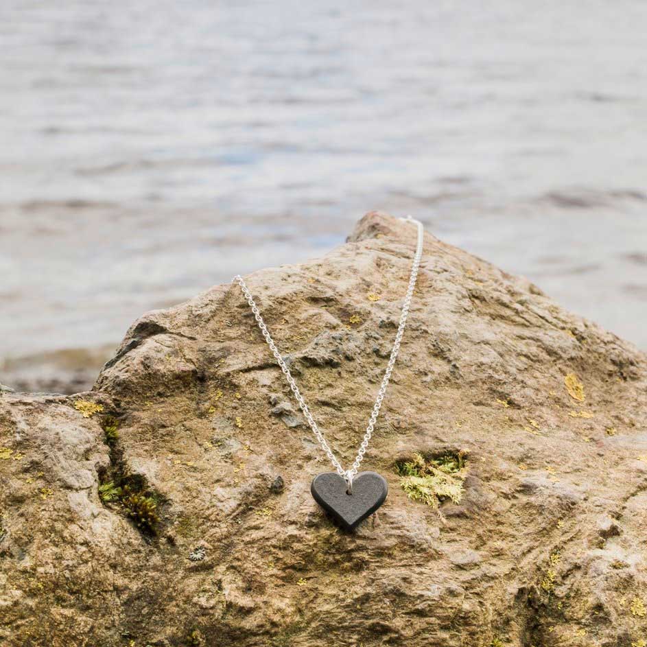 Necklace - Welsh Slate - Natural - Textured Heart