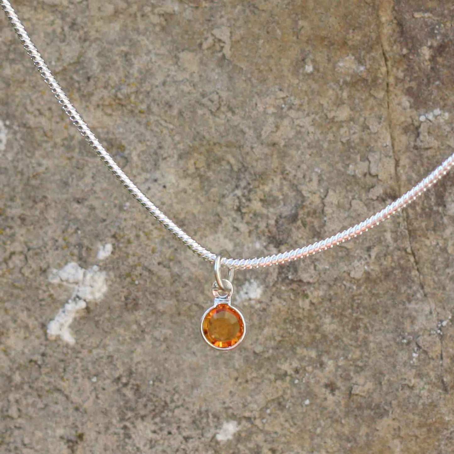 Birthstone Crystal Pendant - Silver Necklace - Welsh Language - November / Topaz