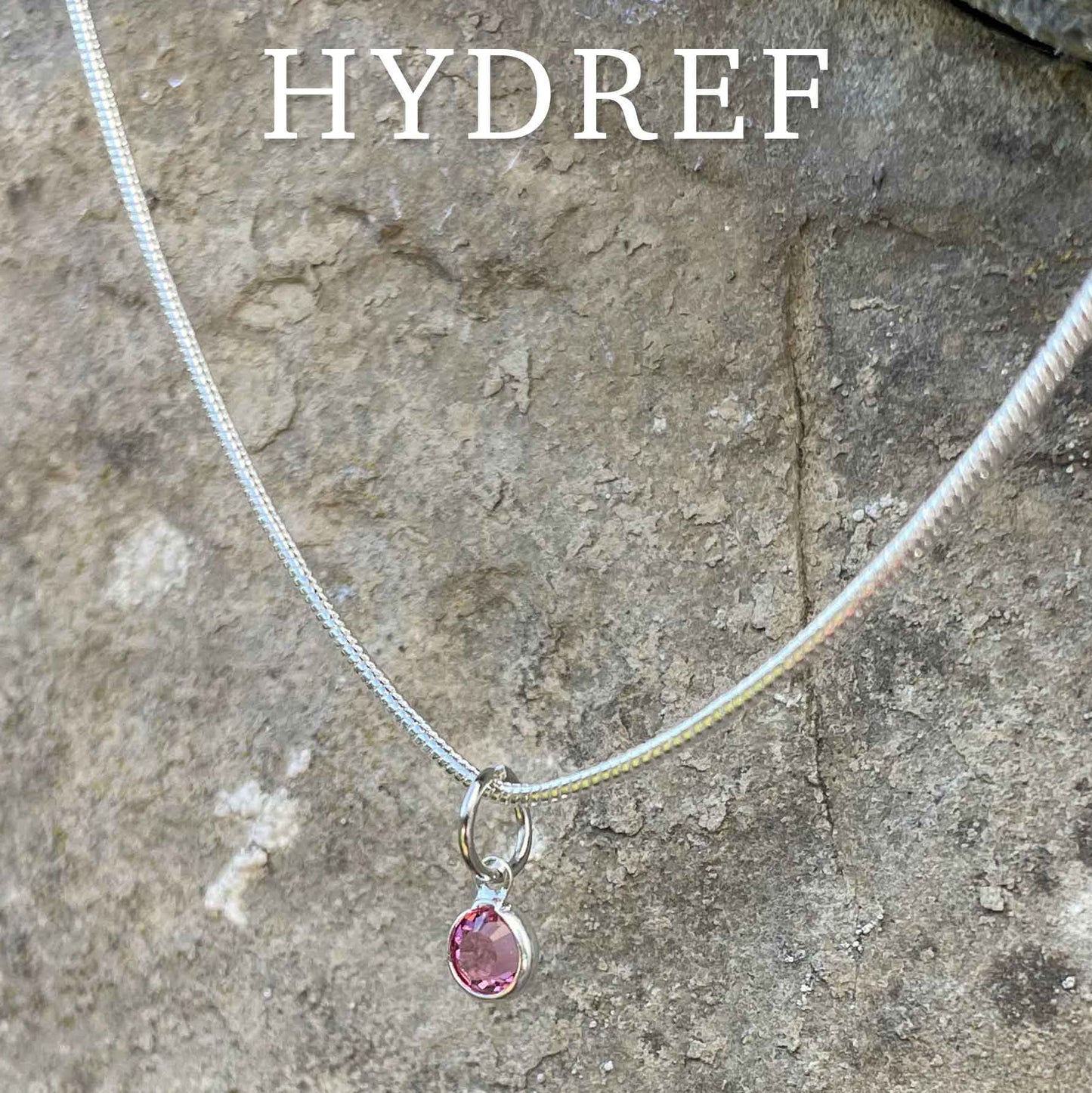 Birthstone Crystal Pendant - Silver Necklace - Welsh Language - October / Rose