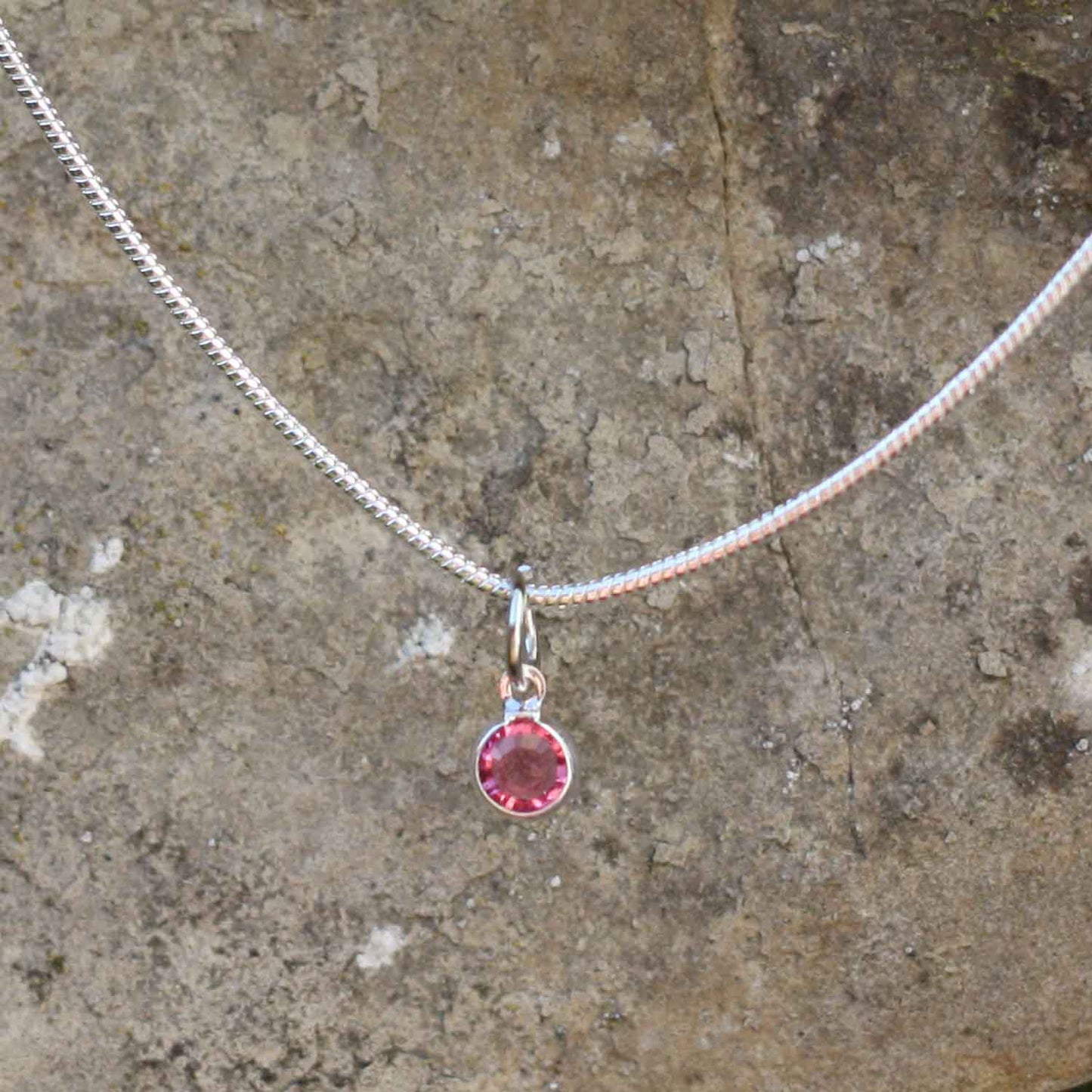 Birthstone Crystal Pendant - Silver Necklace - Welsh Language - October / Rose