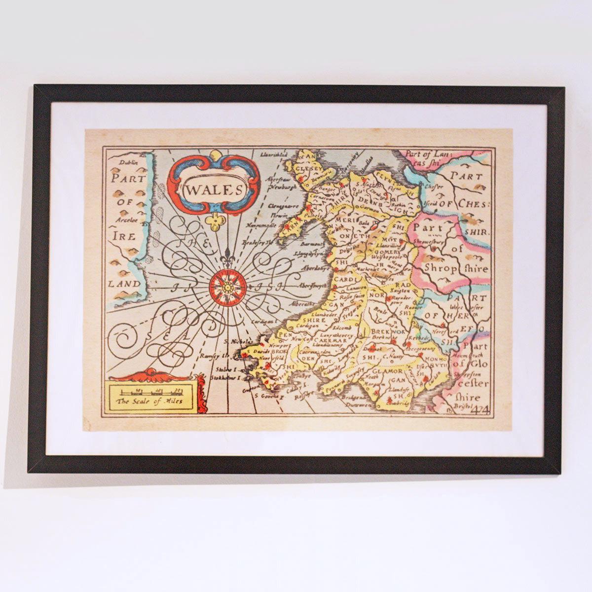 Poster / Print - Vintage Welsh Map - Wales / Cymru