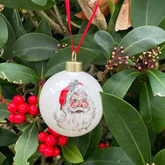 Christmas Bauble / Decoration - Sion Corn - Santa - Tyrd yma, tyrd i lawr!