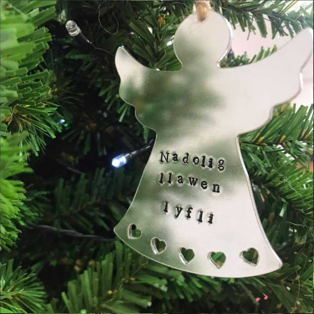 Christmas Decoration - Hand-stamped Aluminium - Personalised - Angel