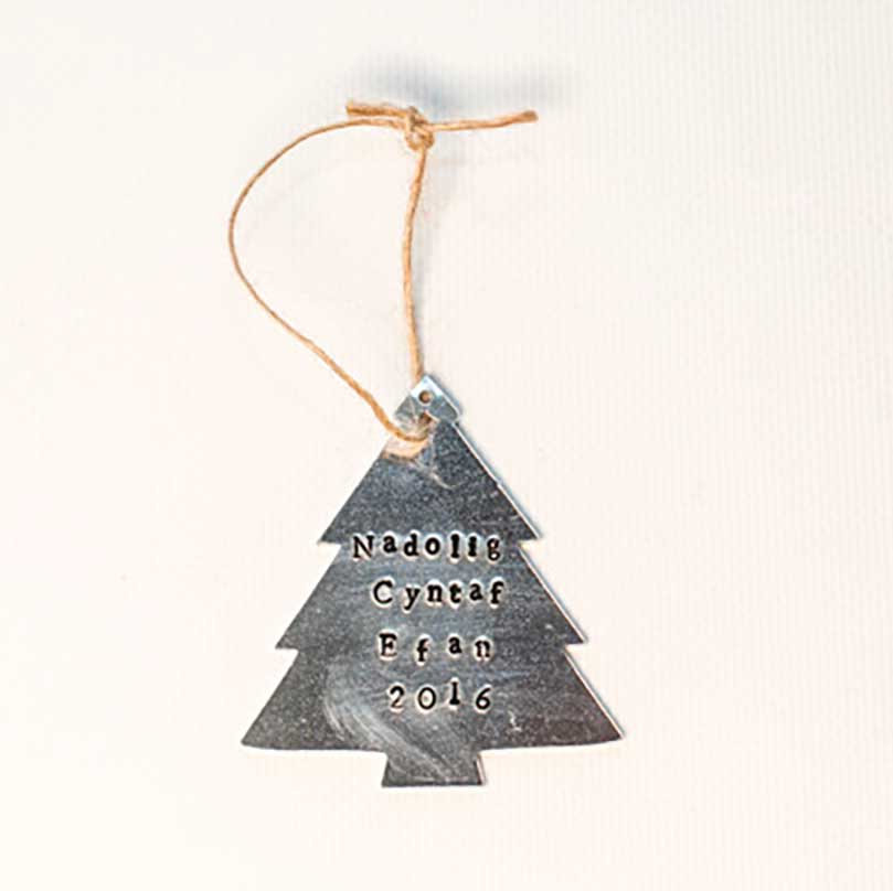 Christmas Decoration - Hand-stamped Aluminium - Personalised - Tree