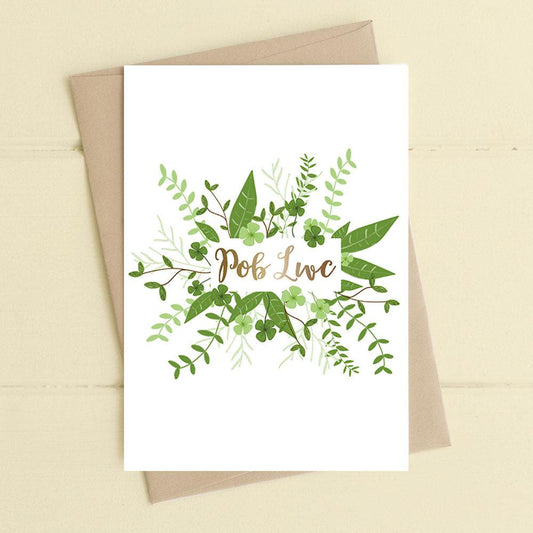 Card - Floral & Foiled - Pob Lwc - Good Luck