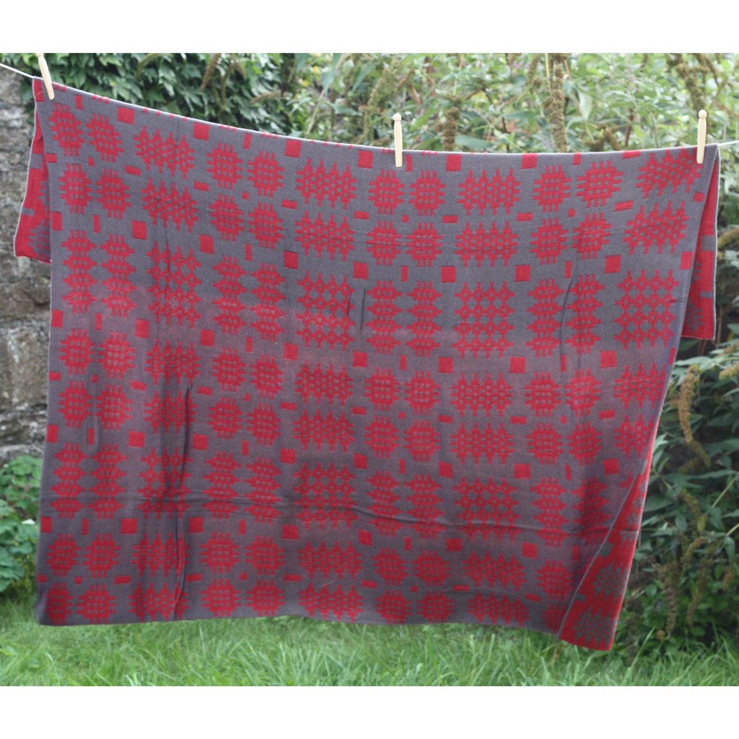 Throw / Blanket - Welsh Tapestry Print - Red & Grey