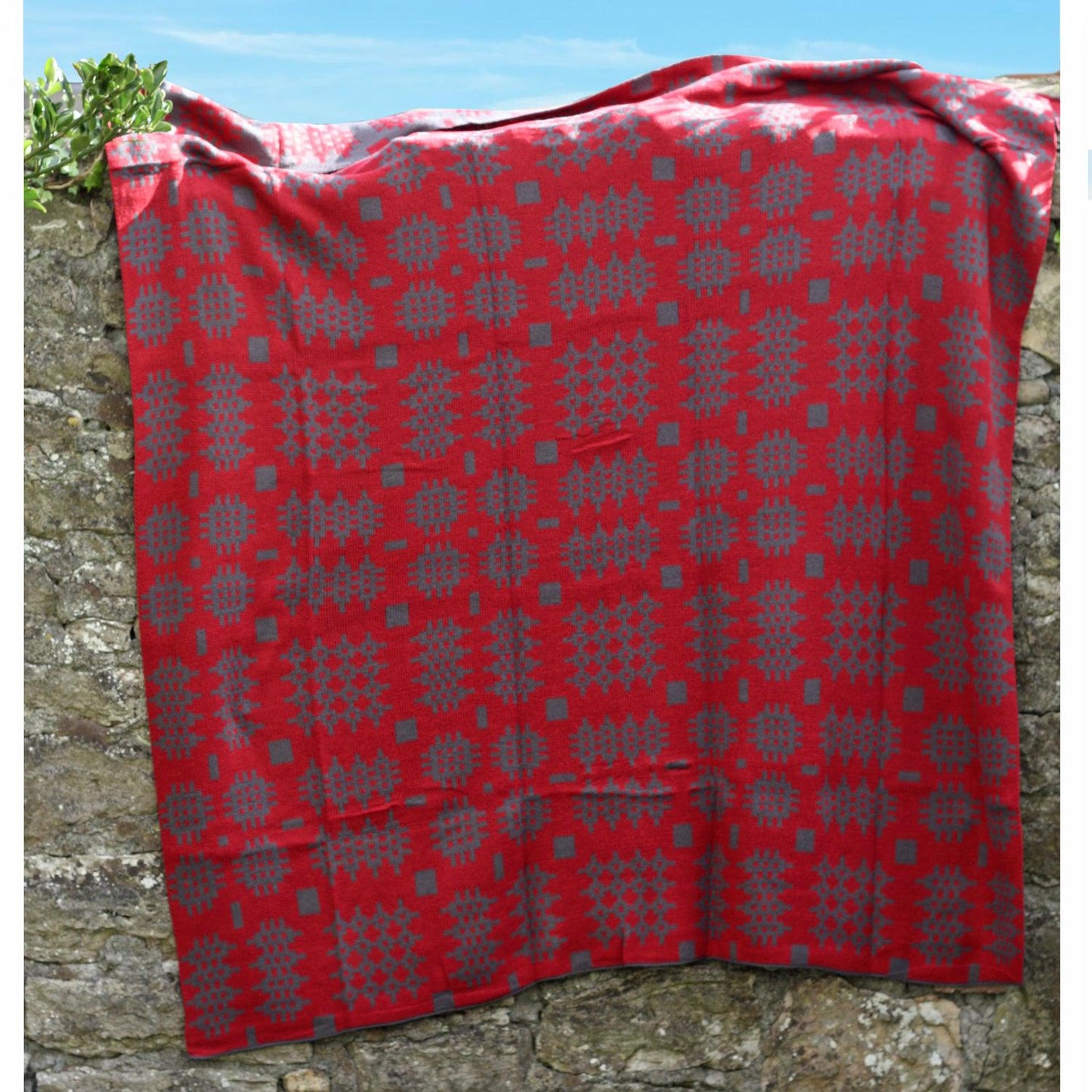 Throw / Blanket - Welsh Tapestry Print - Red & Grey