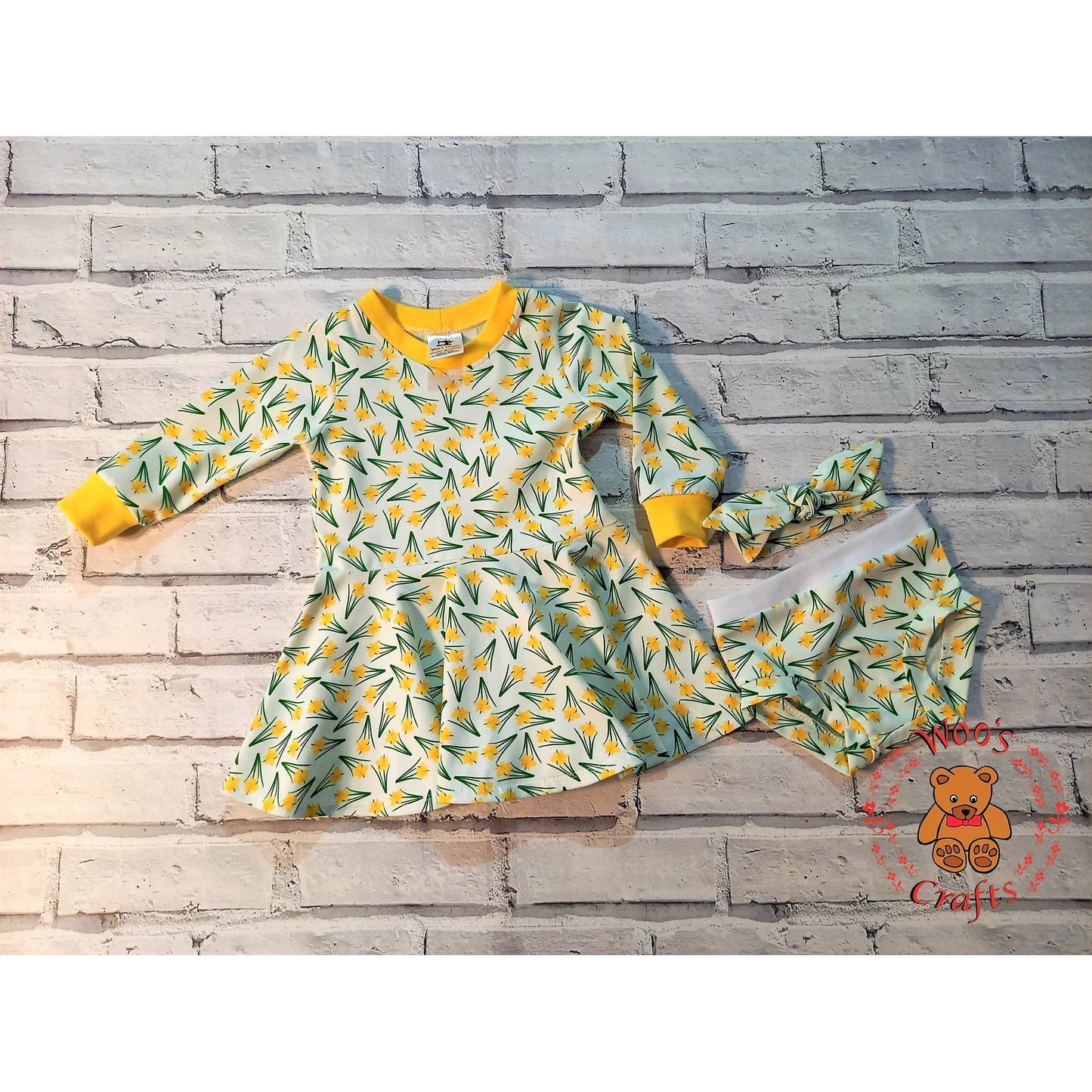 Gift Set - Dress, Bummies and Hair Band - Daffodil Print