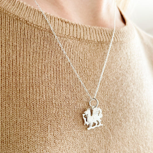 Necklace - Sterling Silver - Welsh Dragon - 16" Chain