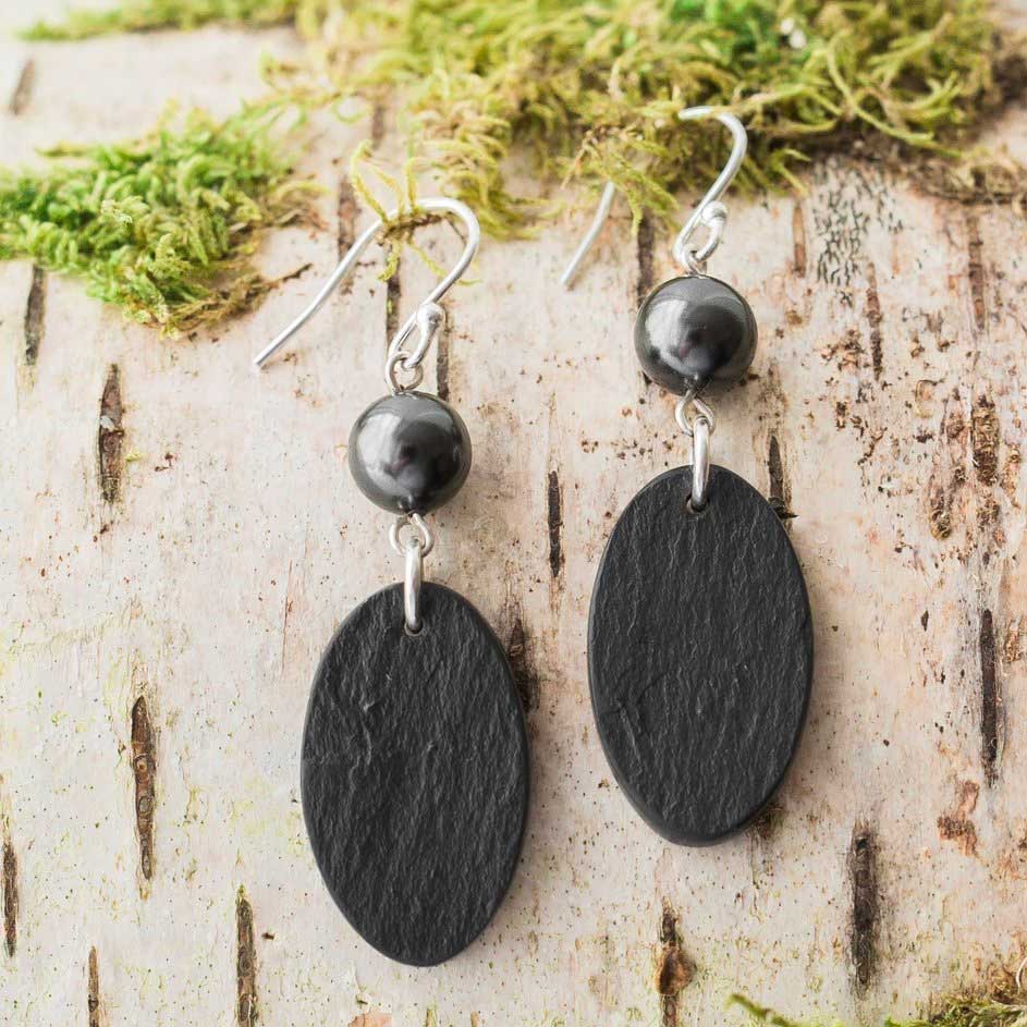 Earrings - Welsh Slate - Pearl