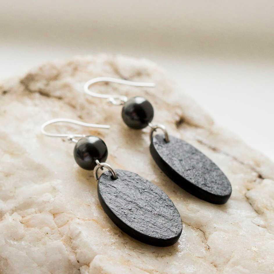 Earrings - Welsh Slate - Pearl