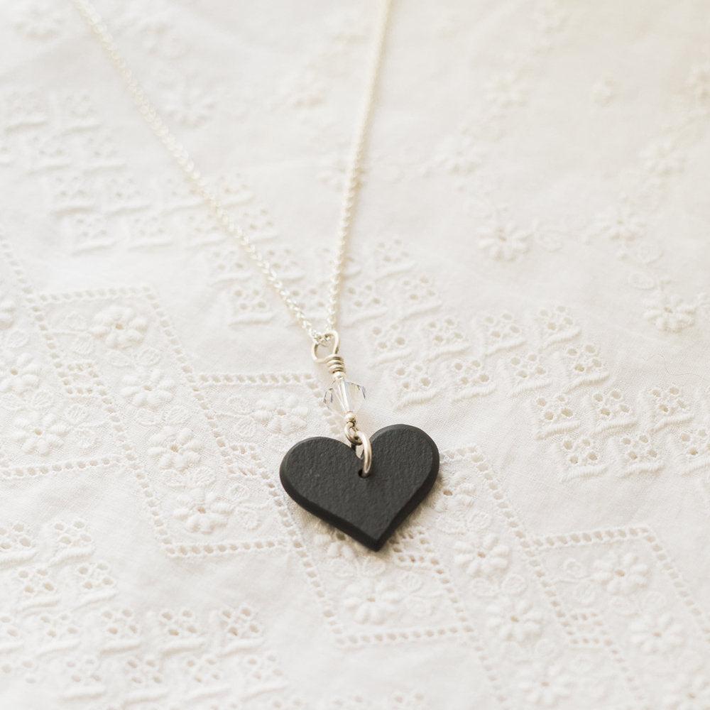 Necklace - Welsh Slate Heart - Cariad / Love