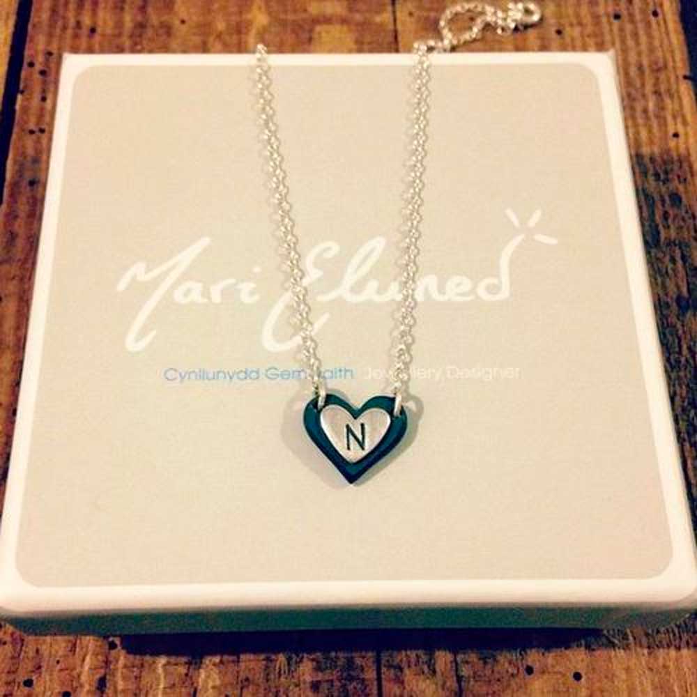 Necklace - Welsh Slate - Small Initial Heart