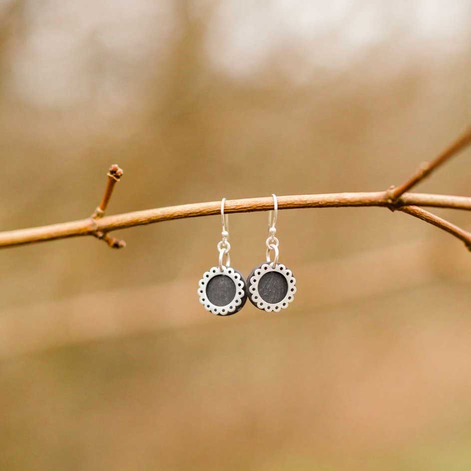 Earrings - Welsh Slate - Welsh Lady Hat - Lace Circle