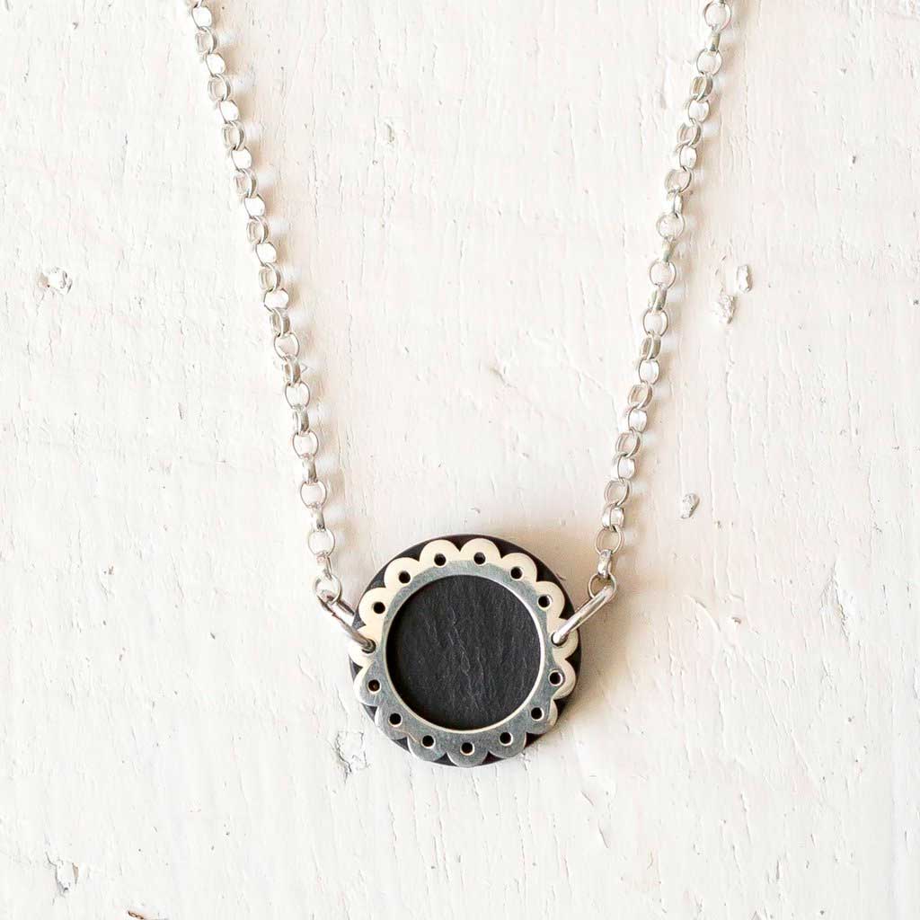 Necklace - Welsh Slate - Welsh Lady Hat - Lace Circle