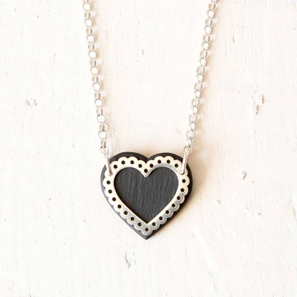 Necklace - Welsh Slate - Lace Heart