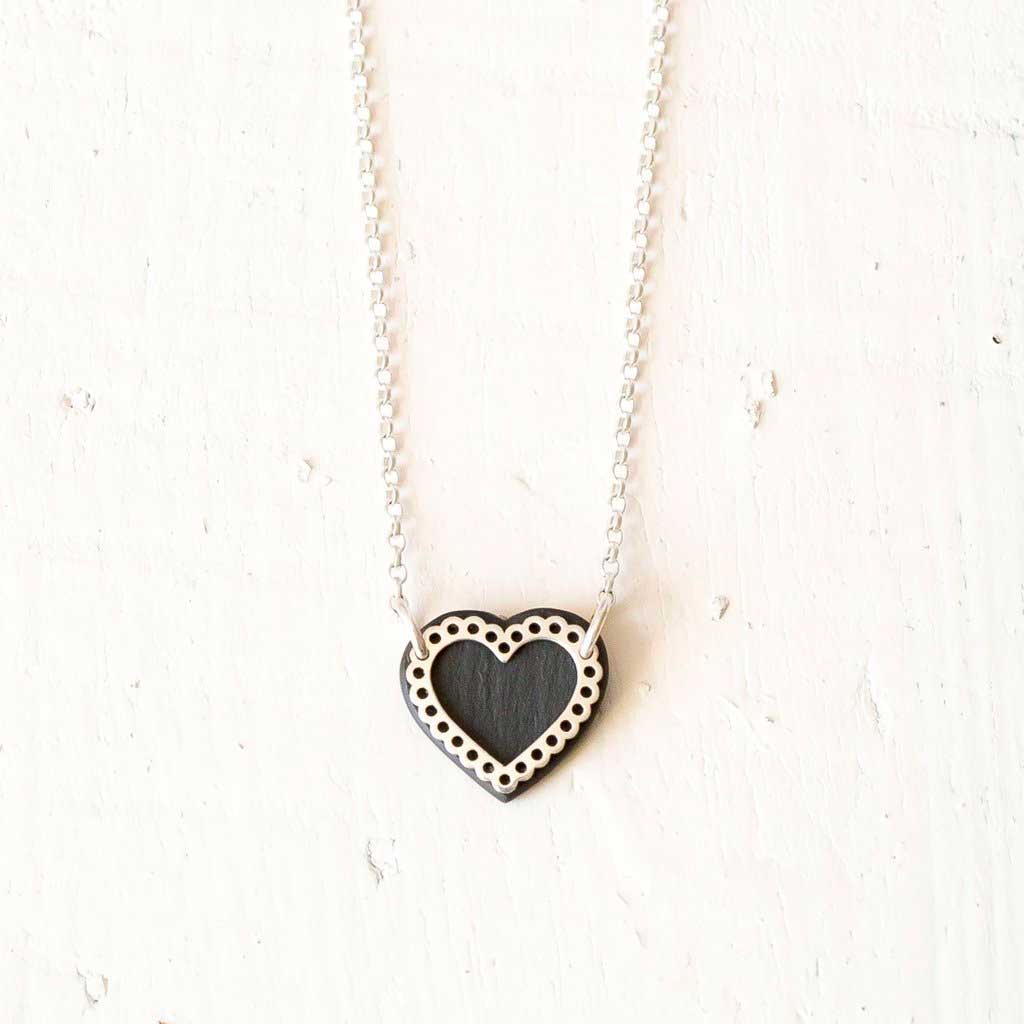 Necklace - Welsh Slate - Lace Heart