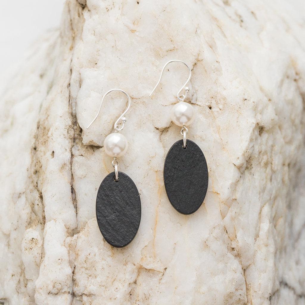 Earrings - Welsh Slate - Pearl